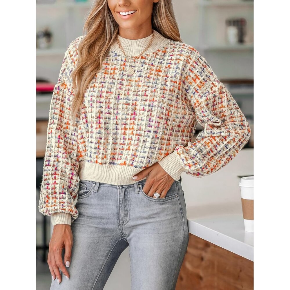 Women's Knit Sweater Color Block Drop Sleeve Roun… - image 2